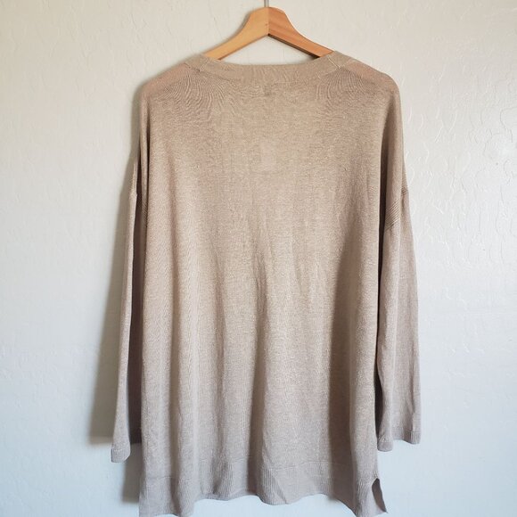 Talbots 100% Linen V-Neck Button Front Long Cardigan Tan Sz Women's 2X Plus NEW - Picture 7 of 11
